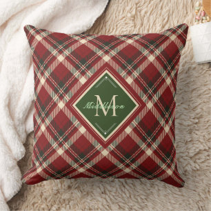 Rustikale Weihnachten Karierte grüne Monogram Name Kissen
