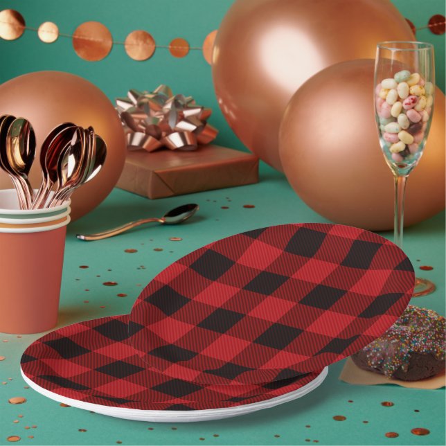 Rustikale Weihnachten Urlaub Lumberjack Red Buffal Pappteller (Multi)
