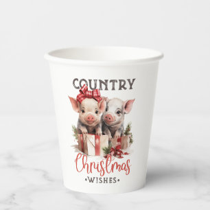 Rustikale Weihnachten wünscht Niedliches Schwein Pappbecher