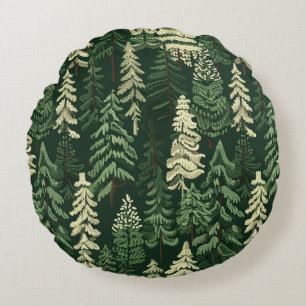 Rustikale Weihnachts-Evergreen-Bäume Rundes Kissen