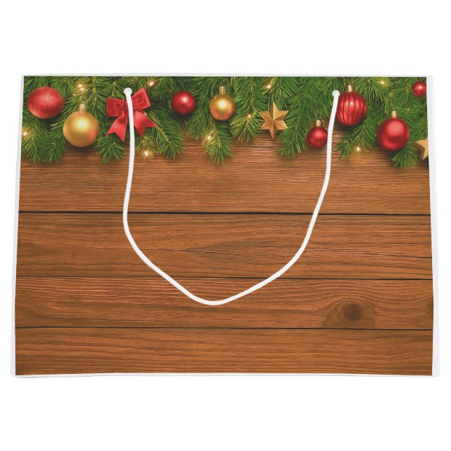 Rustikale Weihnachts-Geschenktasche – Anpassbare F Große Geschenktüte (Vorderseite)