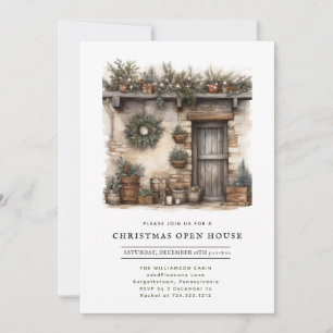 Rustikale Weihnachts-Open-House-Hütte Einladung