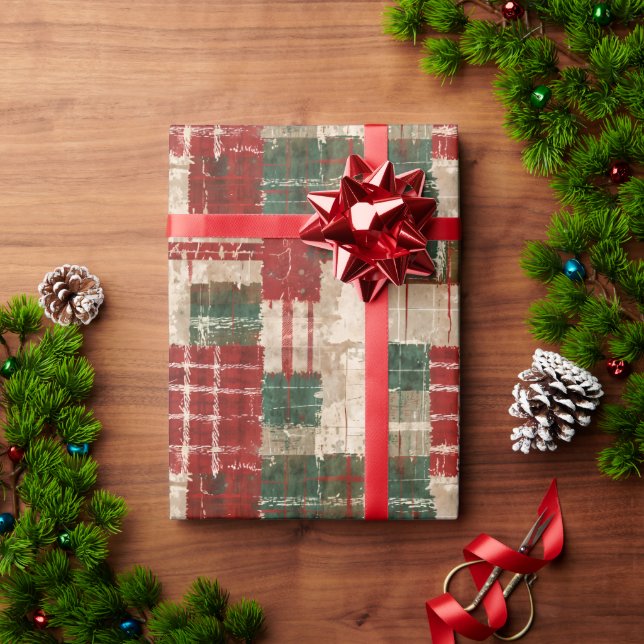 Rustikale Weihnachts-Plaid-Patchwork-Weihnachten Geschenkpapier (Feiertagsgeschenk)