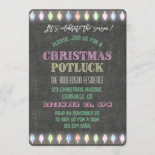 Rustikale Weihnachts Potluck Chalkboard String Lig Einladung
