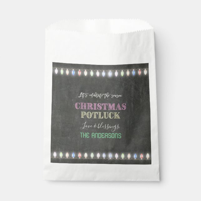Rustikale Weihnachts Potluck Chalkboard String Lig Geschenktütchen (Vorderseite)