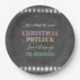 Rustikale Weihnachts Potluck Chalkboard String Lig Pappteller