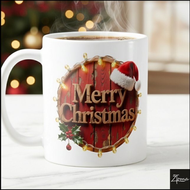 Rustikale Weihnachts-String-Lichter aus Holz Kaffeetasse (Von Creator hochgeladen)