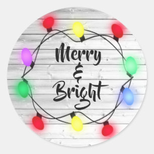 Rustikale Weihnachtsaufkleber "Merry & Bright" Runder Aufkleber