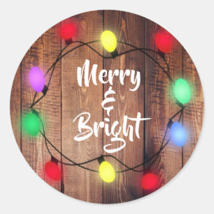 Rustikale Weihnachtsaufkleber "Merry & Bright" Runder Aufkleber