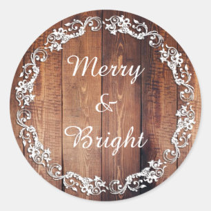 Rustikale Weihnachtsaufkleber "Merry & Bright" Runder Aufkleber
