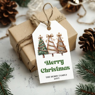 Rustikale Weihnachtsbäume Aquarell personalisierte Geschenkanhänger