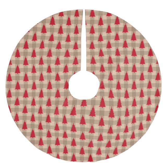 Rustikale Weihnachtsbäume Büffel Karo kariert Polyester Weihnachtsbaumdecke (Vorderseite)