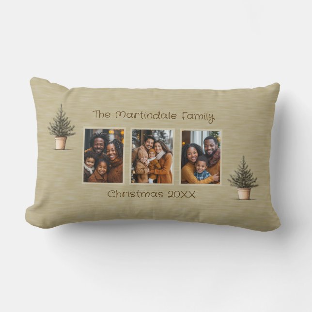 Rustikale Weihnachtsbäume Drei Foto Personalisiert Lendenkissen (Vorderseite)