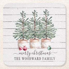 Rustikale Weihnachtsbaumen Familienname Rechteckiger Pappuntersetzer