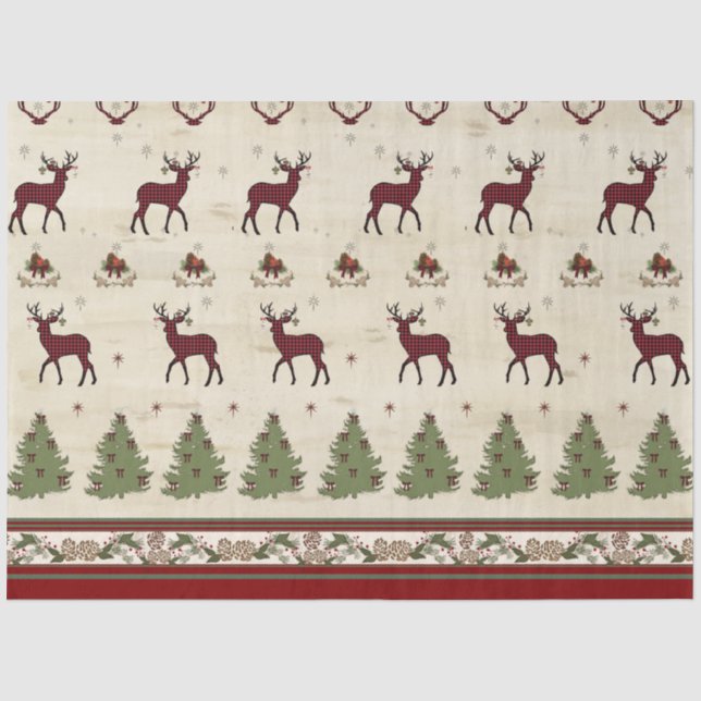 Rustikale Weihnachtsbaumen Hirsch Buffalo Kariert  Seidenpapier (Vorderseite)