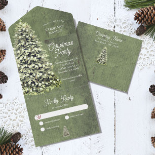 Rustikale Weihnachtsbaumfirma Party Holiday Green All In One Einladung