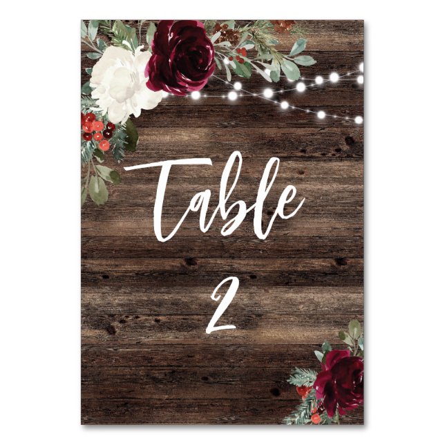 Rustikale Weihnachtsbaumholz-Hochzeit-Tischnummer Tischnummer (Vorderseite)