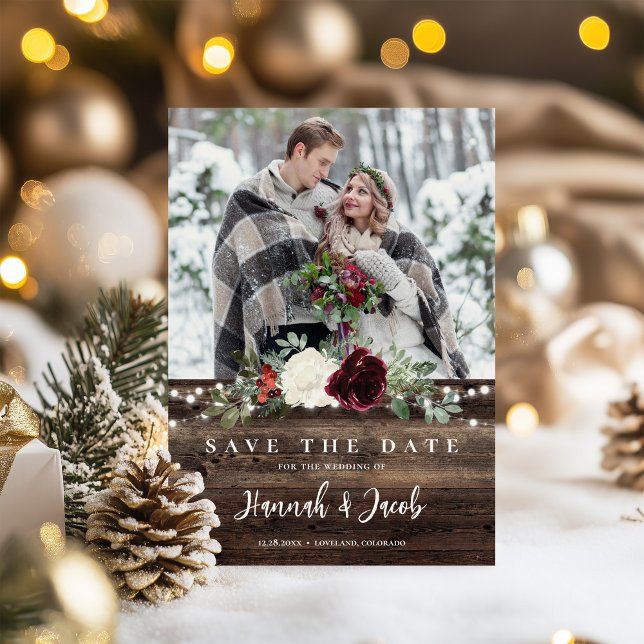 Rustikale Weihnachtsbaumwein Save The Date (Von Creator hochgeladen)