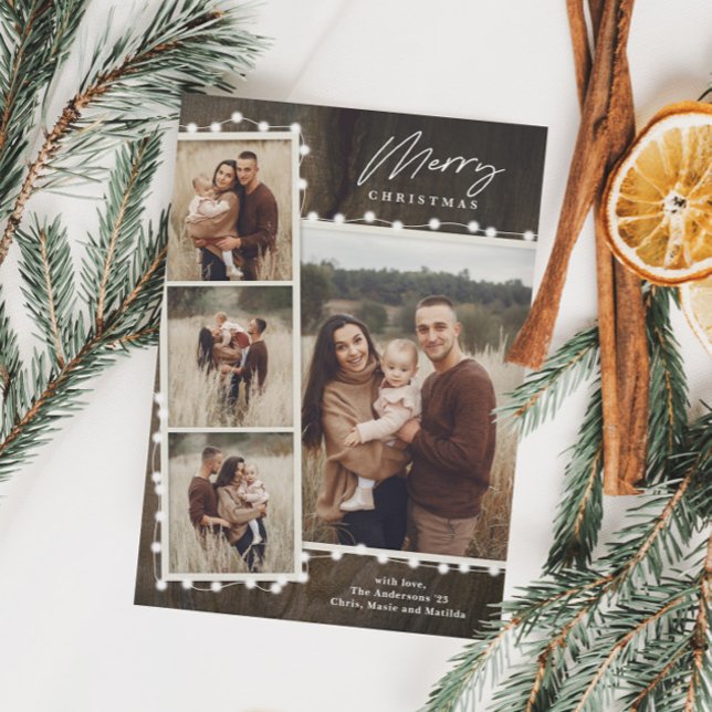 Rustikale Weihnachtsbeleuchtung 4 Foto Collage Url Magnetkarte (Von Creator hochgeladen)