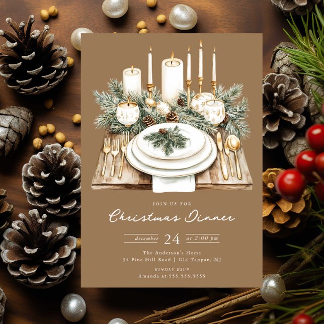Rustikale Weihnachtsdinner-Einladung mit Kerzenlic Einladung (Von Creator hochgeladen)