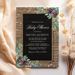 Rustikale Weihnachtsdusche Einladung<br><div class="desc">Rustikale Winterdusche mit rustikalem Holzfußboden, schwarzem Chalkboard Kernstück, Seil, Weihnachtskiefern, Beeren, Blättern, weißen Schneeplätzen und personalisierter Babydusche-Textvorlage.</div>