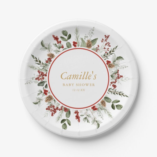 Rustikale Weihnachtsdusche Pappteller (Vorderseite)