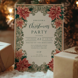Rustikale Weihnachtsfeier mit Poinsettien Einladung
