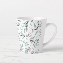 Rustikale Weihnachtsfeiertage mit Kiefernbäumen Milchtasse
