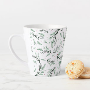 Rustikale Weihnachtsfeiertage mit Kiefernbäumen Milchtasse