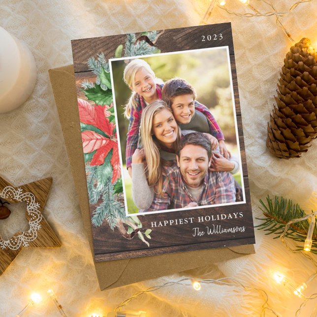Rustikale Weihnachtsfolienkarte Foto Feiertagskarte (Rustic Christmas Foliage Photo Holiday Card)