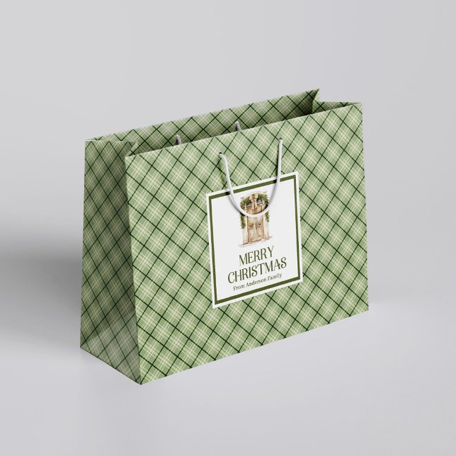 Rustikale Weihnachtsgeschenktasche Erdig Neutral M Große Geschenktüte (Rustic Christmas Gift Bag Earthy Neutral Minimal Look)