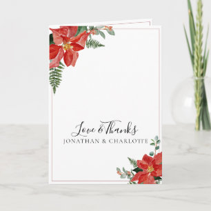 Rustikale Weihnachtshochzeit Poinsettia Rot Dankeskarte