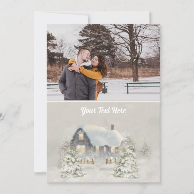 Rustikale Weihnachtshütte Wintersolstice Wald Feiertagskarte (Vorderseite)