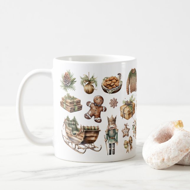 Rustikale Weihnachtsjubilee-Tasse Kaffeetasse (Mit Donut)