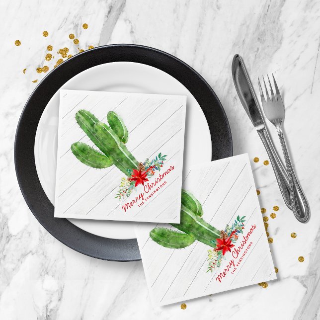 Rustikale Weihnachtskaktus Wood Holiday Floral Serviette (Rustic Christmas Cactus Wood Holiday Floral Napkins)