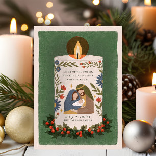 Rustikale Weihnachtskerze mit Nativitätsmotiv Reli Feiertagskarte