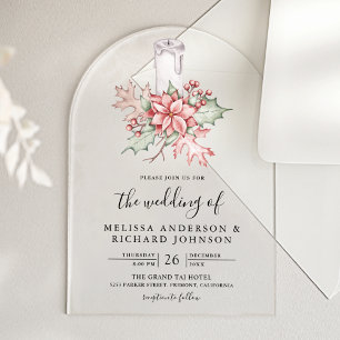 Rustikale Weihnachtskerzen-Hochzeit mit Poinsettie Acryleinladungen