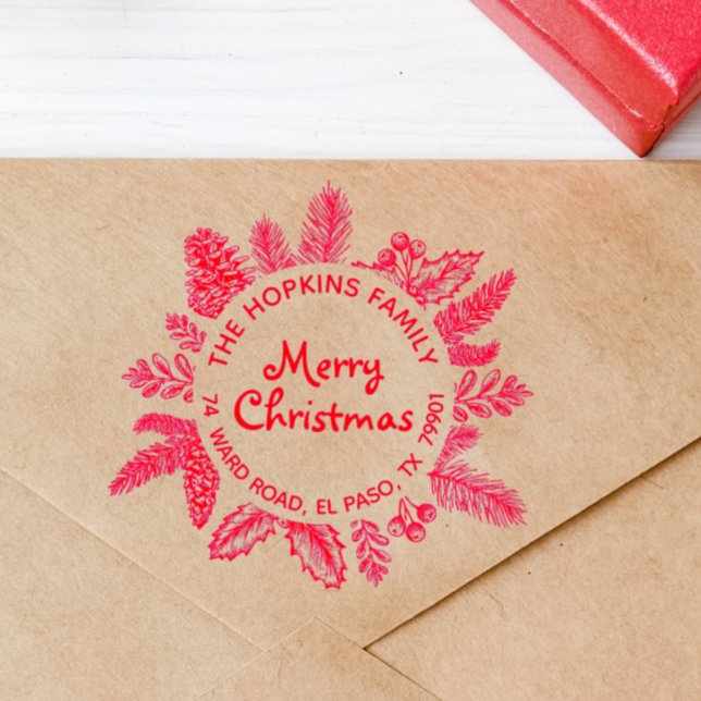 Rustikale Weihnachtskraut Familienname Rücksendead Gummistempel (Von Creator hochgeladen)