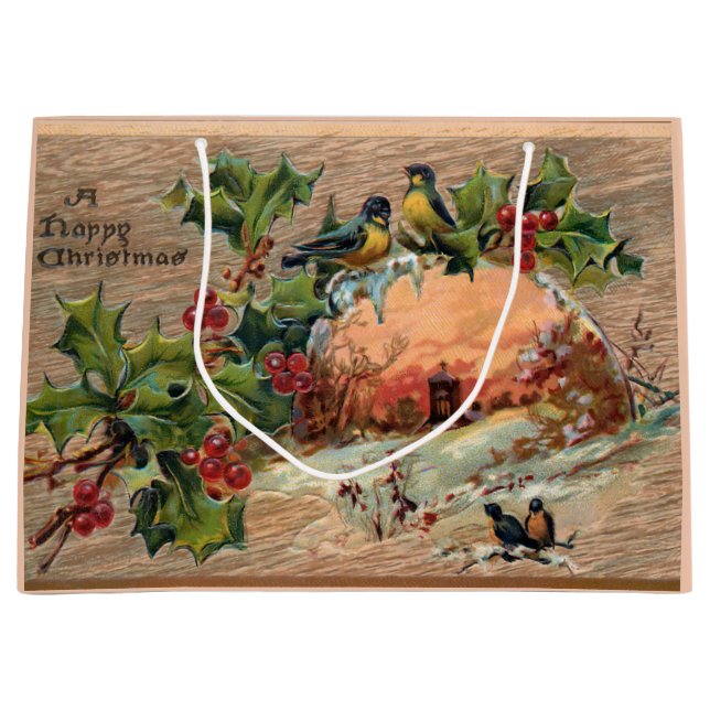 Rustikale Weihnachtslandschaft auf gewittertem Hol Große Geschenktüte (Vorderseite)