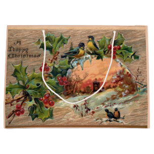Rustikale Weihnachtslandschaft auf Wetterholz Große Geschenktüte
