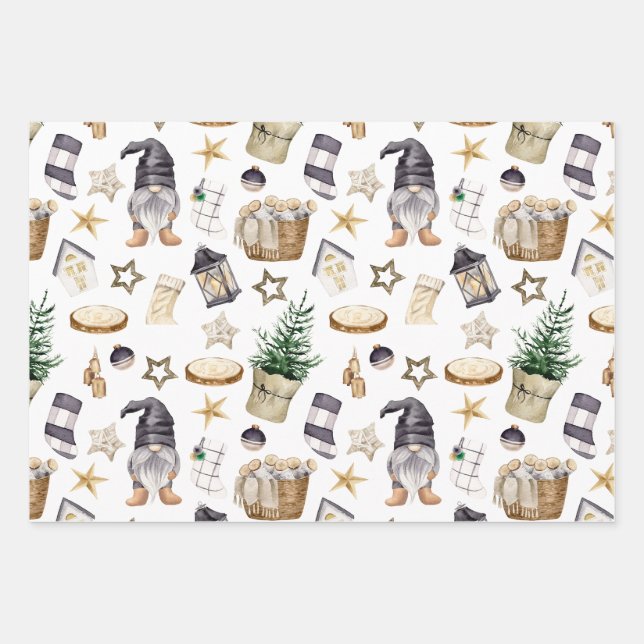 Rustikale Weihnachtslandschaften und Dekorationen Geschenkpapier Set (Vorderseite)