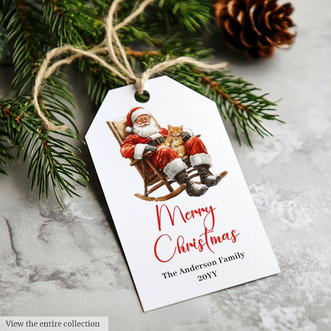 Rustikale Weihnachtsmann-Geschenkanhänger Traditio Geschenkanhänger (Rustic Santa Claus Traditional Red White Gift Tag)