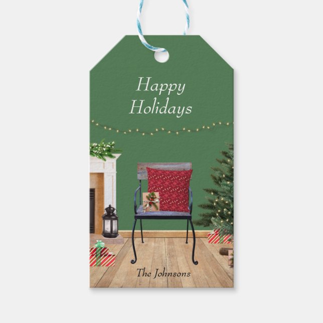 Rustikale Weihnachtsmarken Geschenkanhänger (Vorderseite)
