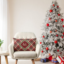 Rustikale Weihnachtsmonogramm Rotes Grün Kariert Lendenkissen