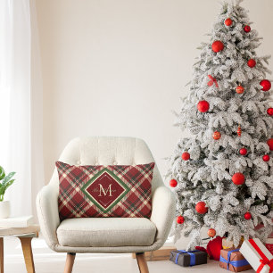 Rustikale Weihnachtsmonogramm Rotes Grün Kariert Lendenkissen