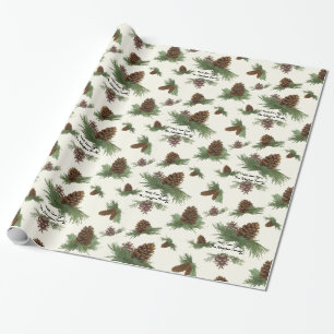 Rustikale Weihnachtspine Cone Botanischer Name Geschenkpapier