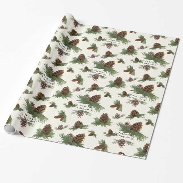 Rustikale Weihnachtspine Cone Botanischer Name Geschenkpapier (Ungerollt)
