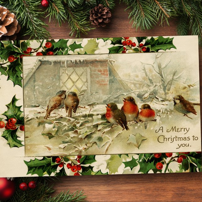 Rustikale Weihnachtsschneevögel mit Holly Seidenpapier (Von Creator hochgeladen)