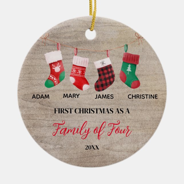 Rustikale Weihnachtssocken als Familie von Vier Keramik Ornament (Vorne)