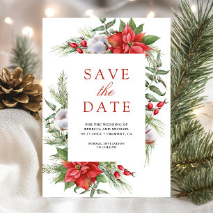 Rustikale Weihnachtsstern-Blumen-Weihnachtshochzei Save The Date